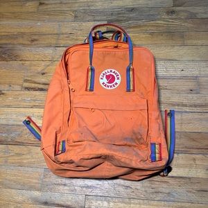 Fjallraven Kanken - Orange with Rainbow Straps